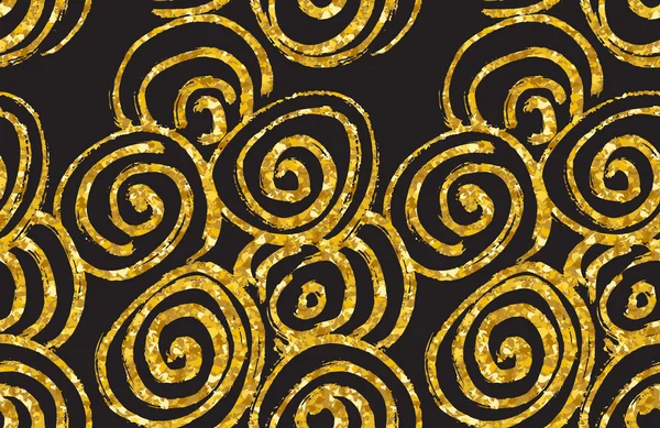 Padrão de brilho de ouro sem costura desenhado à mão. abstrato espiral sem costura padrão, ilustração vetorial — Vetor de Stock