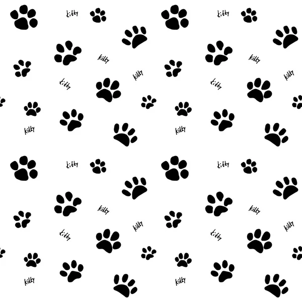 Dibujado a mano Sketch gatos pata y rastros patrón sin costuras, Vector Ilustración Elementos aislados sobre fondo blanco — Archivo Imágenes Vectoriales