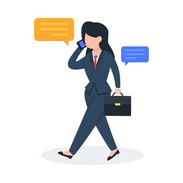 Businesswoman Walk Talk Phone Creative Concept Idea Business Contact Communication — Stock Vector