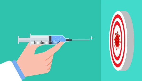 Γιατρός Κρατώντας Μια Σύριγγα Του Εμβολίου Στο Χέρι Και Στοχεύουν — Διανυσματικό Αρχείο