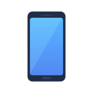 Beyaz arkaplanda boş ekranı olan modern akıllı telefon. Teknolojiyle ilgili bir cihaz. Basit moda minimal vektör karikatür cep telefonu çizimi. Düz stil grafik tasarım ögesi