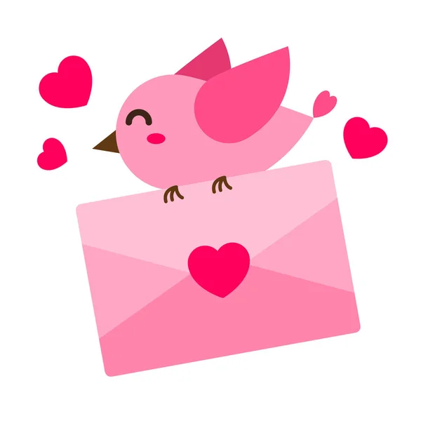 Счастливая Розовая Птица Носит Конверт Сердцем Творческая Романтическая Концепция Отправки — стоковый вектор