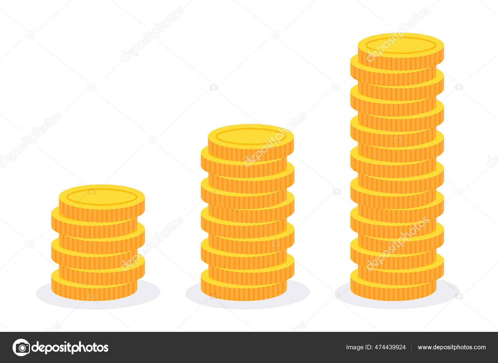 黄金のコインの成長スタック 投資の成長 または利益の創造的な財務概念 お金の山 シンプルなトレンディーなかわいい漫画のベクトルイラスト  フラットスタイルのグラフィックデザインアイコン ストックベクター ©Kanoktuch 474439924