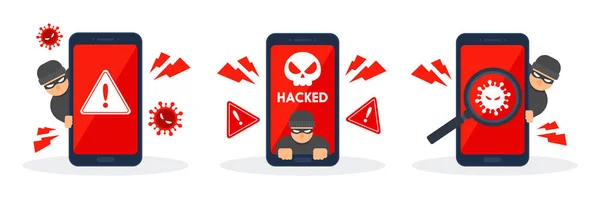 Coleção Avisos Erro Sistema Smartphones Alerta Emergência Ameaça Por Malware — Vetor de Stock