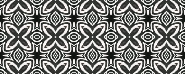 Modello di pizzo azteco. Ripeti l'illustrazione della tintura. Ikat Mexican Design. Texture monocromatica in bianco e nero. Abstract Shibori Print. Modello di pizzo azteco disegnato a mano. — Foto Stock