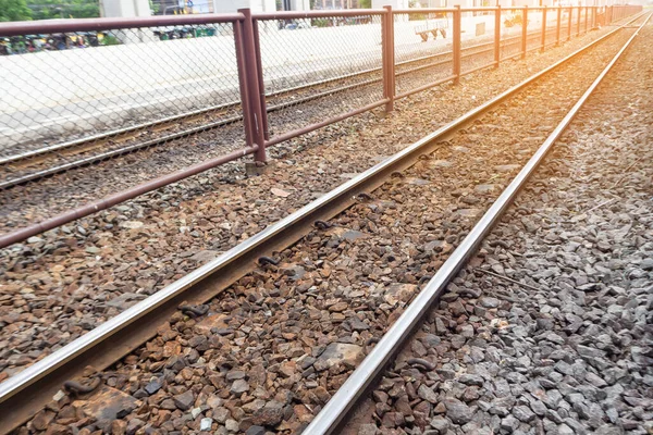 Perspektiv Syn Längden Järnvägsspåret Vid Donmung Station Bangkok Thailand Säkerhetstransport — Stockfoto