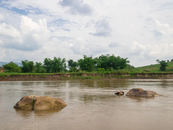 Landscape Beautiful Mekong River Sky Clouds Background Space Text — Stock Photo, Image