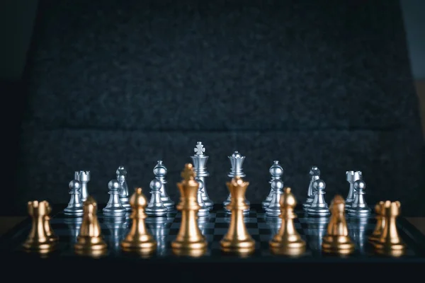 Front View Chess Game Chessboard Blur Foreground Business Game Competitive — Stock Photo, Image