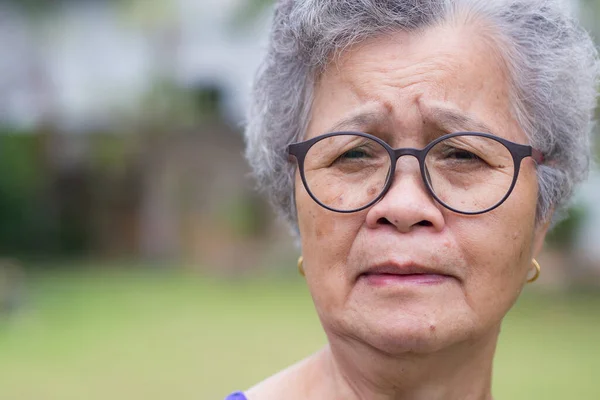 Senior Woman Short Gray Hair Wearing Glasses Looking Camera While — Stock Photo, Image