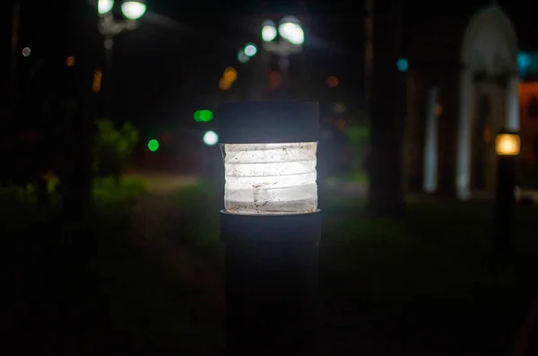 Luz Rua Incluído Que Brilha Noite — Fotografia de Stock