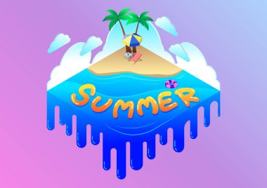 Tatil, yaz tatili, vektörler ve bilgi grafikleri ile Isometric bilgi elemanları. Tatil konsepti.