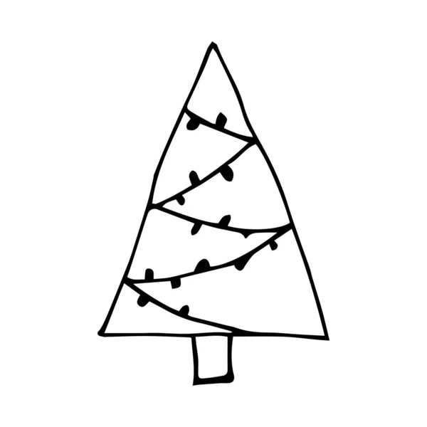 Stock Vector Illustration Sketch Hand Drawn Doodle Cartoon Christmas Tree — Stock Vector