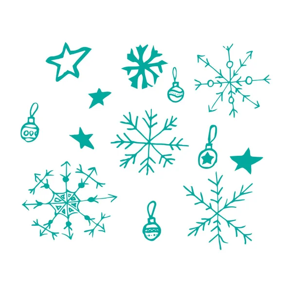 Stock Vector Illustration Sketch Hand Drawn Doodle Cartoon Christmas Snowflakes — Stock Vector