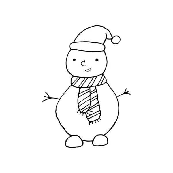 Stock Vector Illustration Sketch Hand Drawn Doodle Cartoon Christmas Snowman — Stock Vector