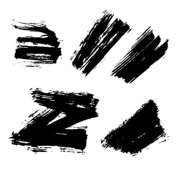 グランジの芸術的なワイドブラシストロークのセットとベクトルイラスト フレーム用の空の黒い図形 デザイン要素 本文又は引用の背景 — ストックベクタ