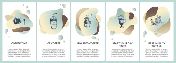 Abstraktes Kreatives Kaffeeservice Mit Kopierraum Für Text Und Handgezeichnete Kaffeesymbole — Stockvektor