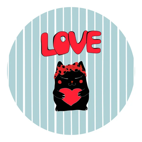 Handgezeichnete Illustration Einer Niedlichen Verliebten Schwarzen Katze Für Den Shirt — Stockvektor