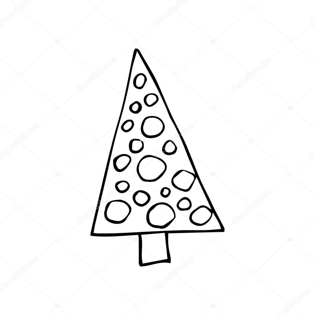 Stock Vector Illustration with Outline Sketch Hand Drawn Doodle Cartoon Polka Dot Tree. Christmas tree or autumn tree for Merry Christmas and Happy New Year design.