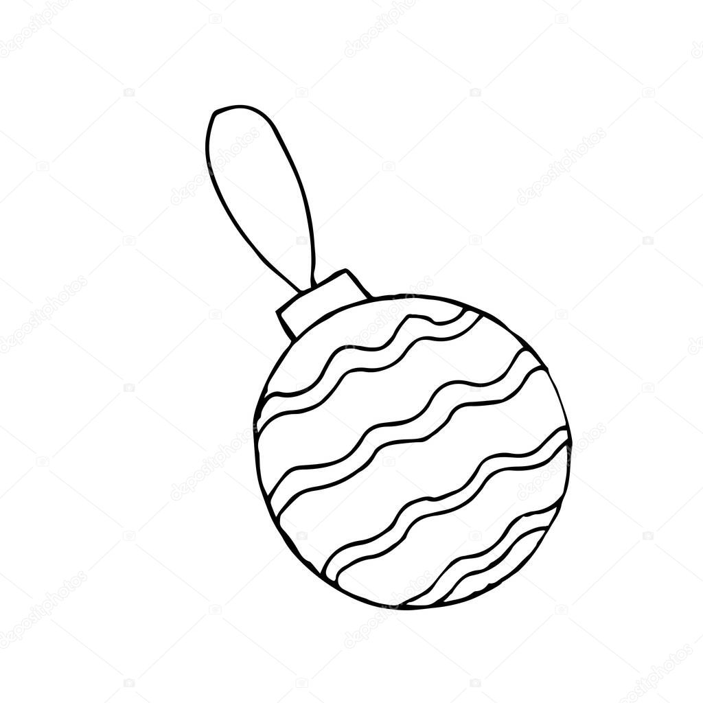 Stock Vector Illustration with Sketch Hand Drawn Doodle Cartoon Christmas Wavy Lines Ball for Christmas Tree Decoration. For Merry Christmas and Happy New Year design. For invitations