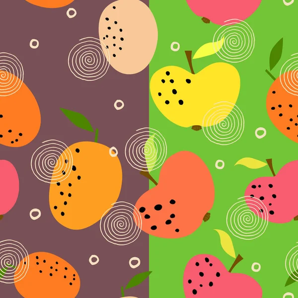Seamless Pattern Citrus Fruits Collection Fresh Oranges Apples Background Colorful — Stock Vector