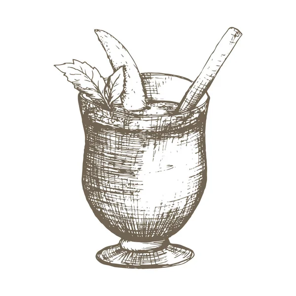 Stockvektor Handgezeichnete Illustration Mit Einem Thailändischen Mango Smoothie Glas Mit — Stockvektor