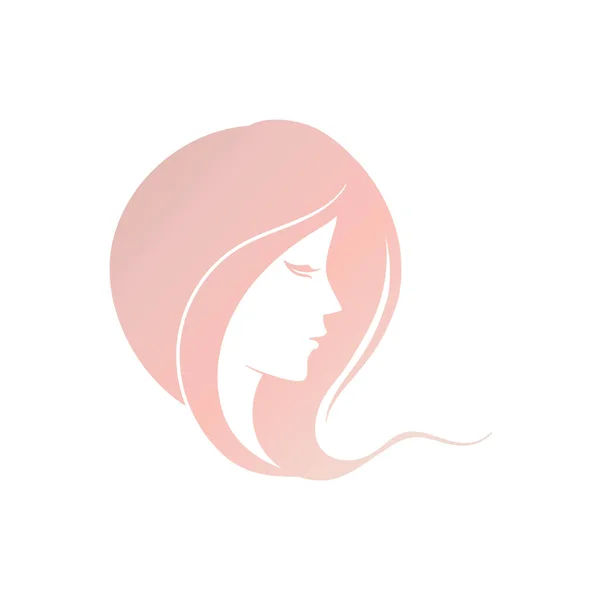 長い波状の髪の女の子のアイコンのベクトルイラスト ピンクグラデーションヘアケアと美容女性 — ストックベクタ