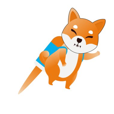 Shiba Inu kripto para birimine benzeyen bir köpeğin vektör çizimi. Shib dog jetpack 'te uçar