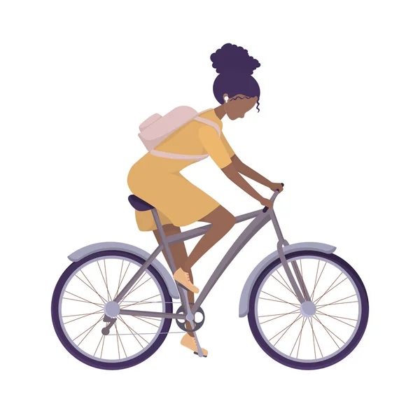 Ilustración Vectorial Una Joven Que Monta Bicicleta Vestido Con Una — Archivo Imágenes Vectoriales