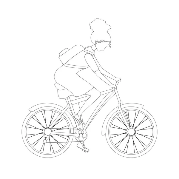 Ilustración Vectorial Una Joven Que Monta Bicicleta Vestido Con Una — Archivo Imágenes Vectoriales