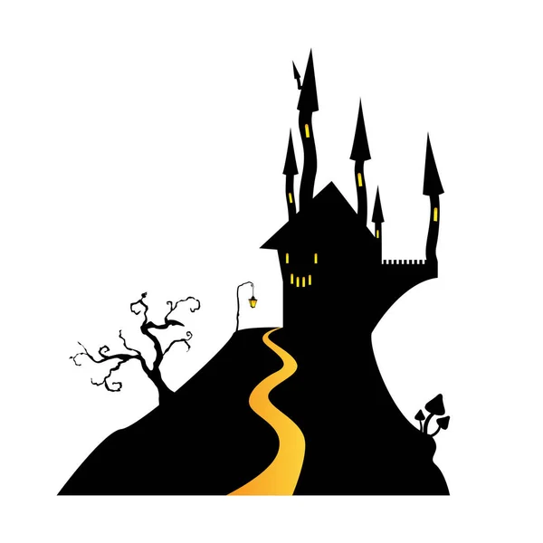 Векторна Ілюстрація Замку Привидами Пагорбі Хеллоуїн Прикраси Страшний Замок Монстрами — стоковий вектор