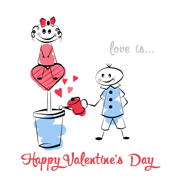 Color Card Little Men Heart Theme Love — Stock Photo, Image