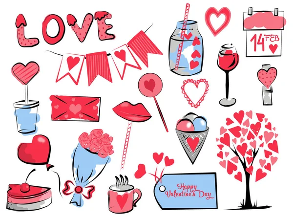 Цветной Набор Элементов Белом Фоне Тему День Святого Валентина — стоковое фото
