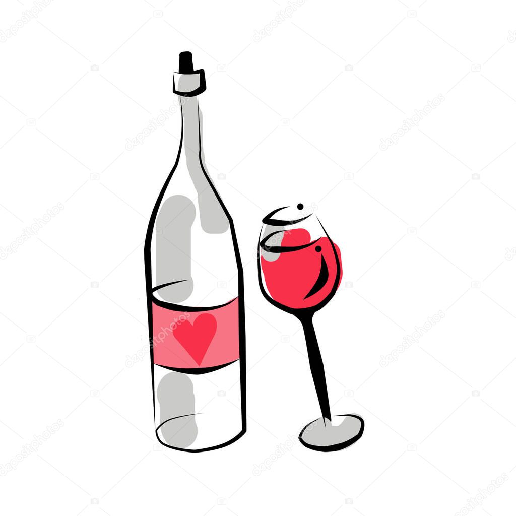 Color clip art from a bottle and a glass of wine.