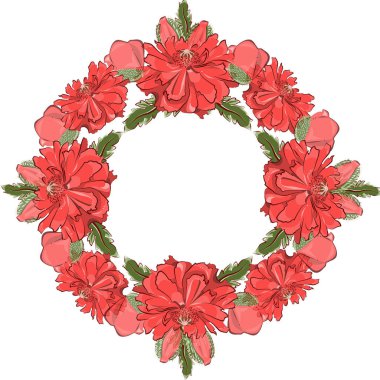 Beyaz arka planda kırmızı, büyük bir gelincik çelengi..