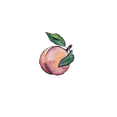 Pembe arka planda şeftali, yaprak ve çiçeklerden oluşan renksiz bir çelenk.