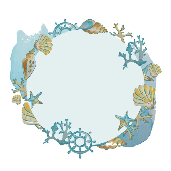 Watercolour Wreath Marine Life — Stock Photo, Image