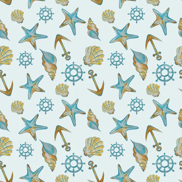 Watercolor Seamless Pattern Marine Life — Stock Photo, Image