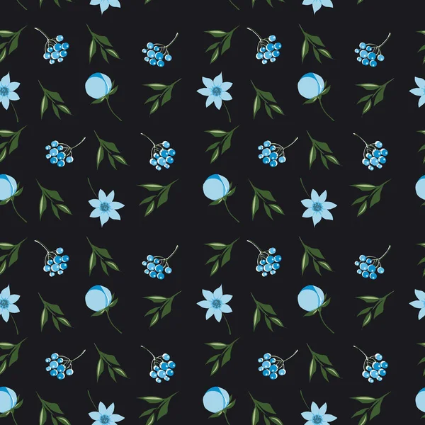 Farbe Nahtlose Muster Blauer Blumen Auf Schwarzem Hintergrund — Stockfoto