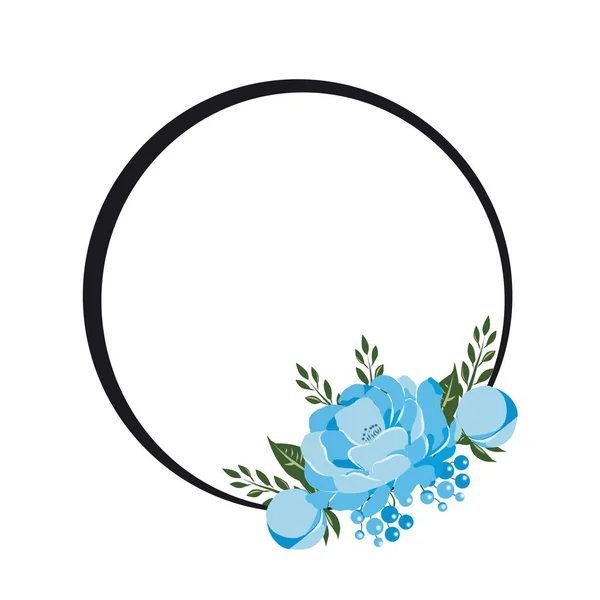 Gekleurd Frame Van Blauwe Bloemen Een Witte Achtergrond — Stockfoto