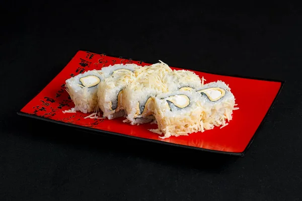 Kuchnia Azjatycka Danie Pyszne Sushi Sushi Czarnym Tle Roll You — Zdjęcie stockowe