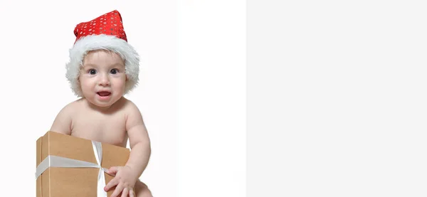 Sztandar Urocze Nowonarodzone Dziecko Kapeluszu Świętego Mikołaja Boże Narodzenie Nowy — Zdjęcie stockowe