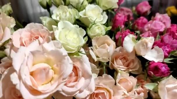 Rose Thé Scie Horizontale Bouquet Petites Roses Dans Des Tons — Video