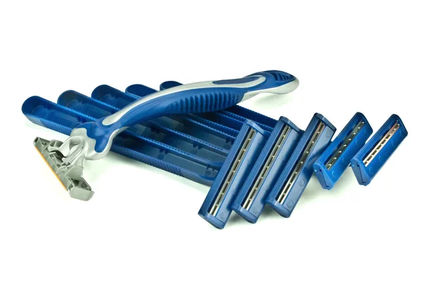 Six blue razors Stock Picture