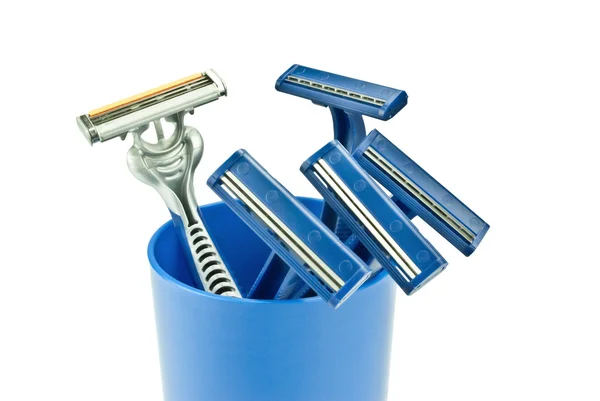 Five razor in a cup Stock Image