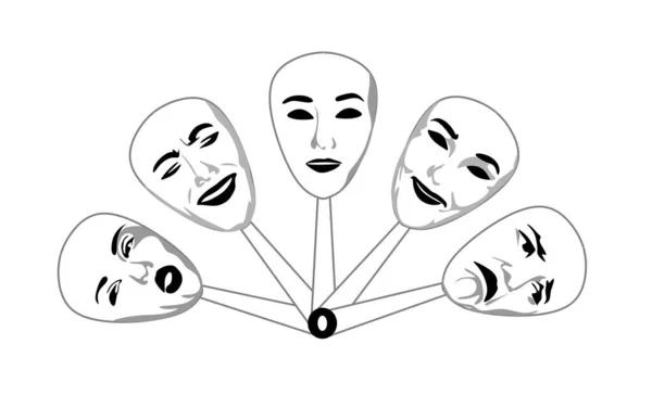 Masker Met Emoties Psychologie Glimlach Verdriet Chaos Reflectie Angst Wat — Stockfoto