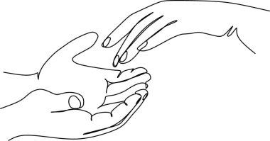 Güvenilir erkeklerin elinde kadın eli çizimi. Bakım ve aşk kavramı