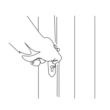 Bir adamın elini çizerek kapıyı kapatıyor..