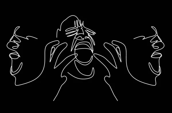 Линейный Рисунок Черном Фоне Человека Психическим Расстройством Протянутой Рукой — стоковое фото