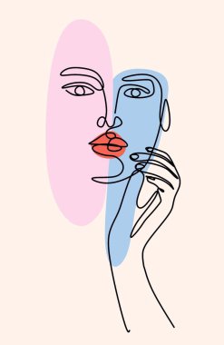 Boho tarzında güzel bir kadının yakın plan çizimi. Spa servisi, güzellik salonu. Minimalizm. Tişört, poster, krem, kozmetik, vektör baskısı