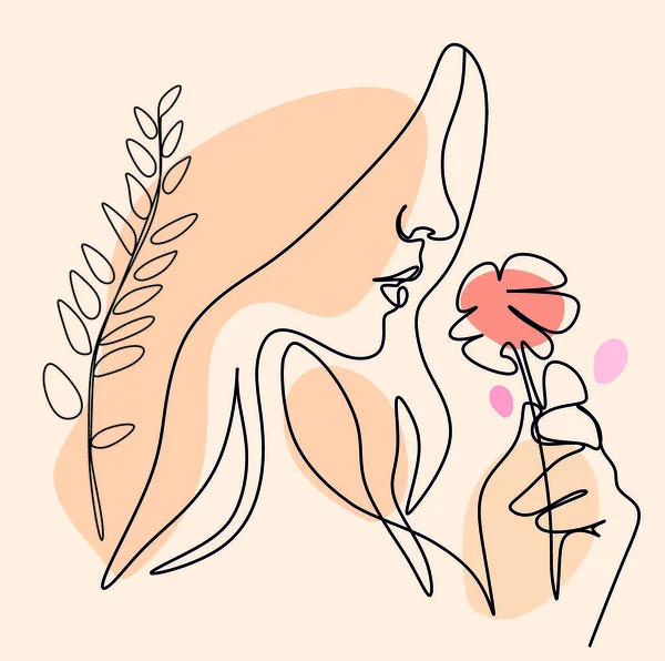 Dibujo Primera Línea Una Mujer Boho Sosteniendo Una Flor Servicios — Foto de Stock